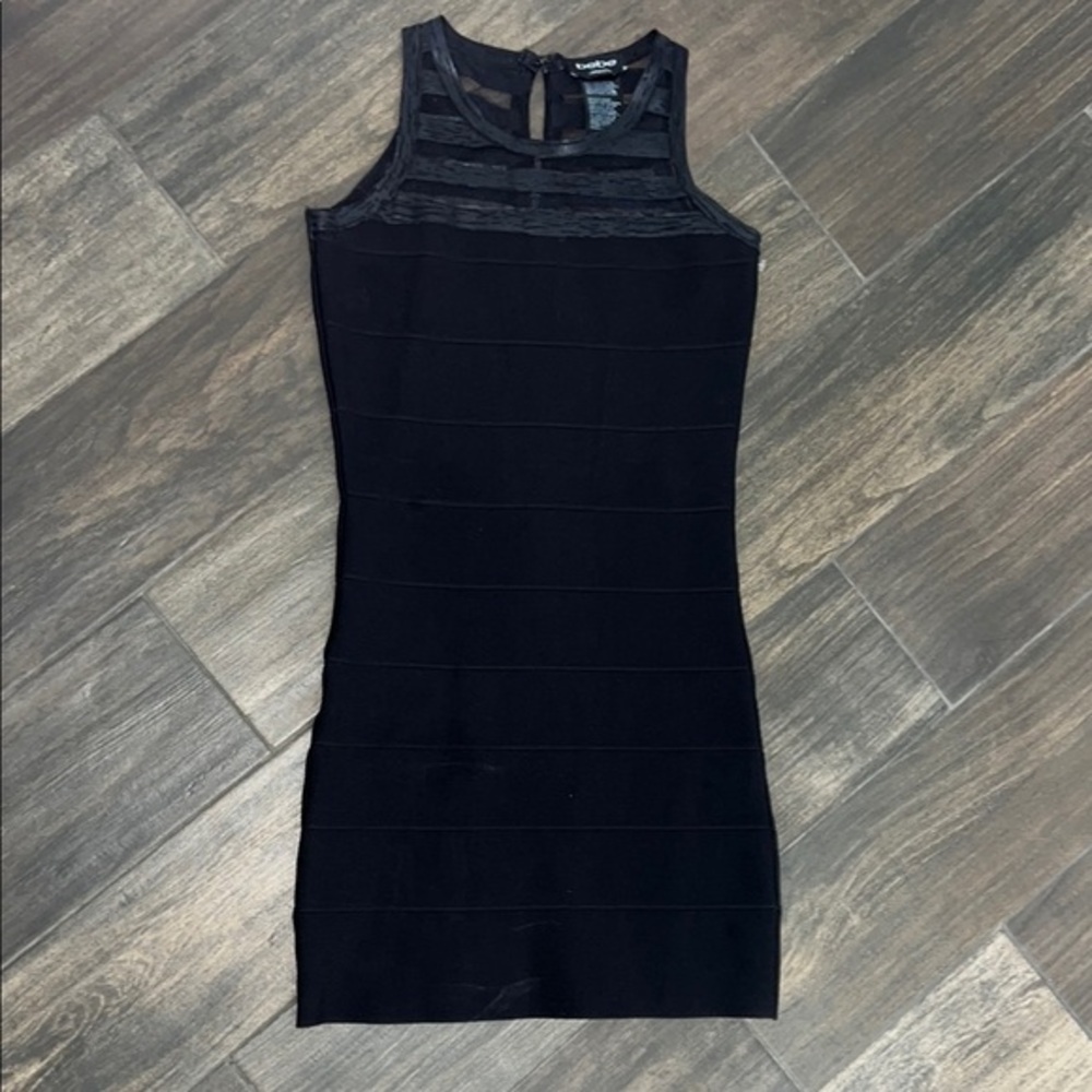 Bebe Bondage Bodycon Illusion Striped Dress Sz XS